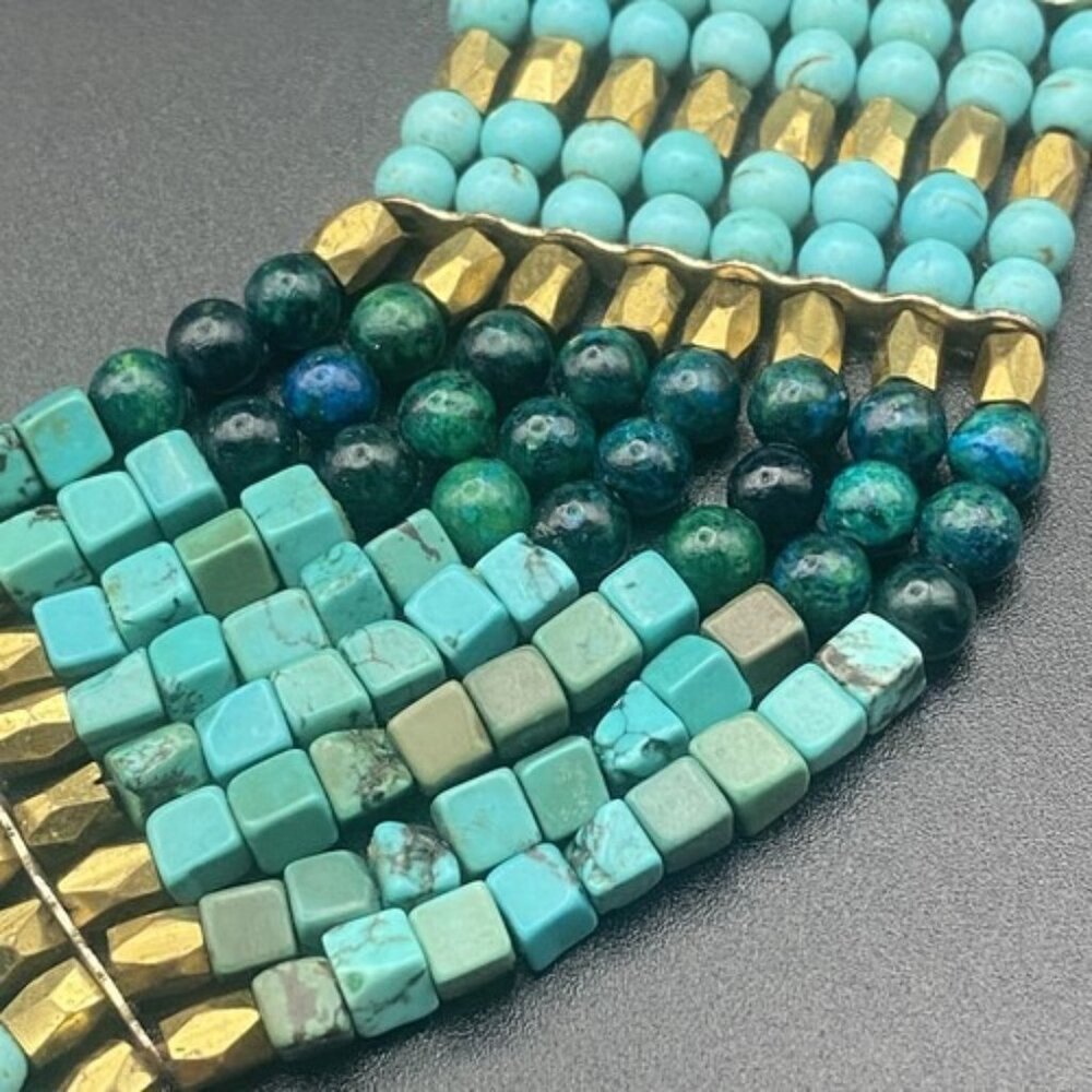 Nakamol Signed Necklace Layered Natural Stone Turquoise Bib Gold Bead  Anthro SW - Picture 11 of 11